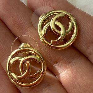 Authentic Chanel Gold Interlocking Circle Logo Earrings